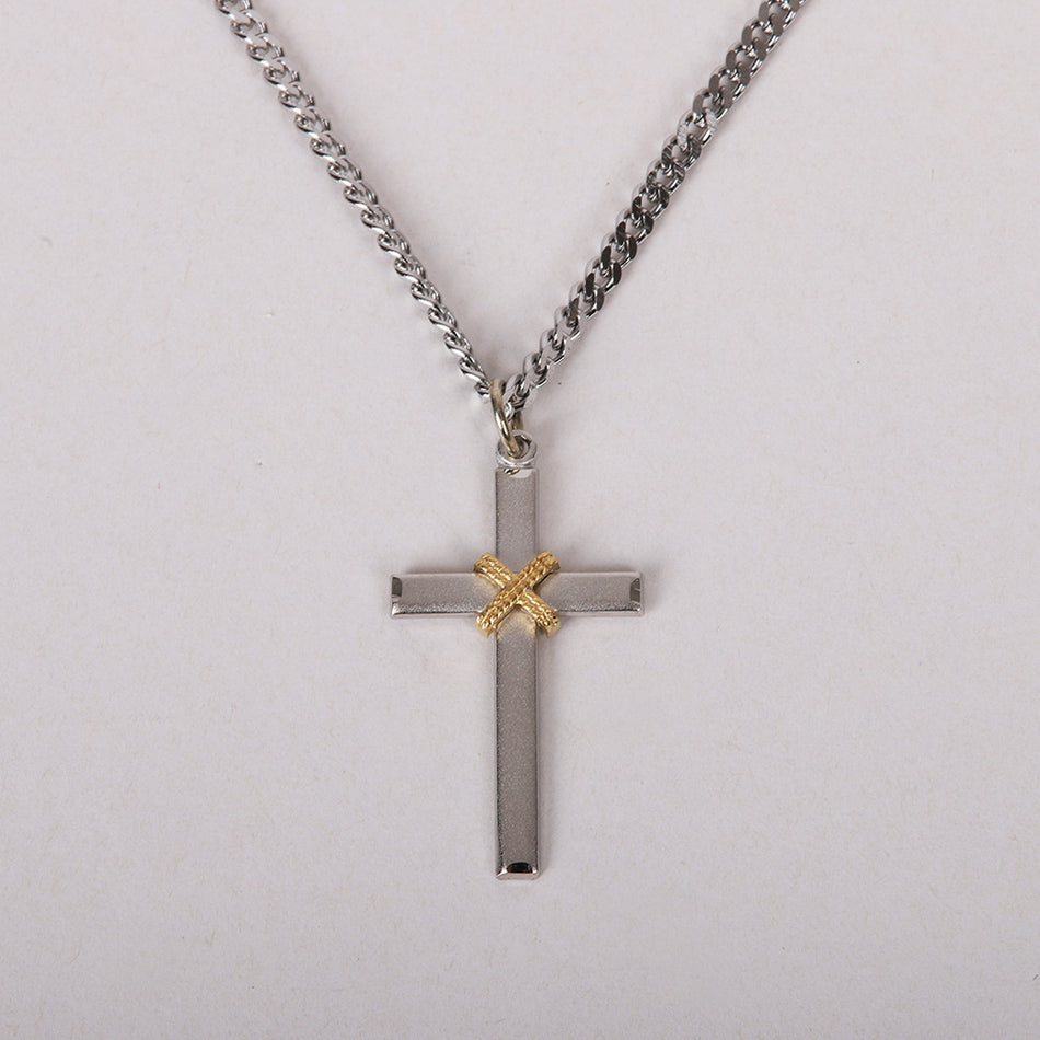 NECKLACE CROSS W/GOLD ROPE STERLING 24"