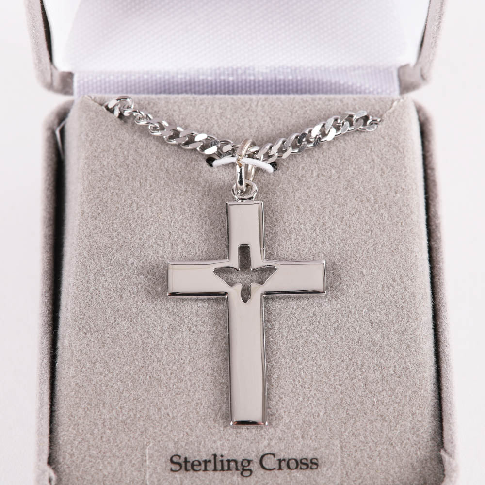 NECKLACE CROSS CUTOUT DOVE 24"