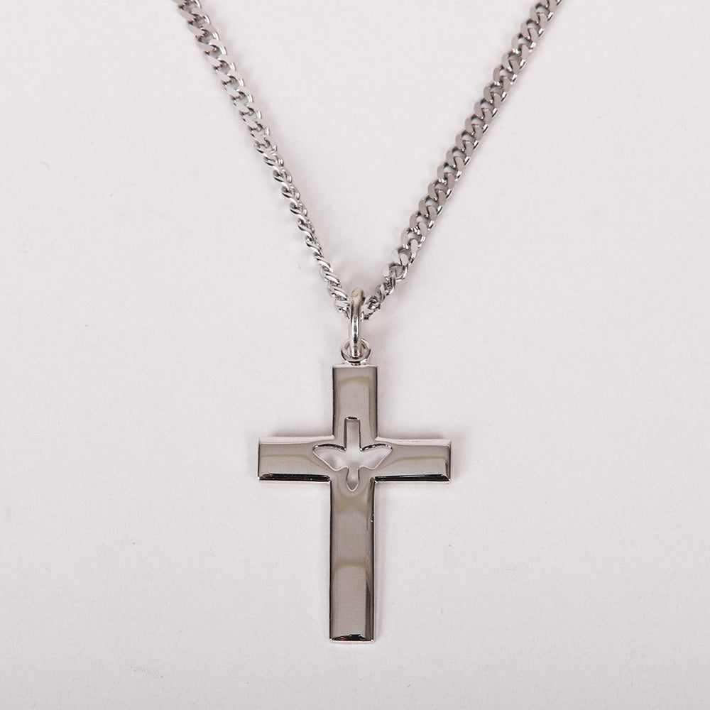 NECKLACE CROSS CUTOUT DOVE 24"