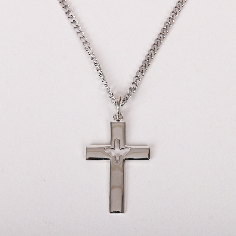 NECKLACE CROSS CUTOUT DOVE 24"