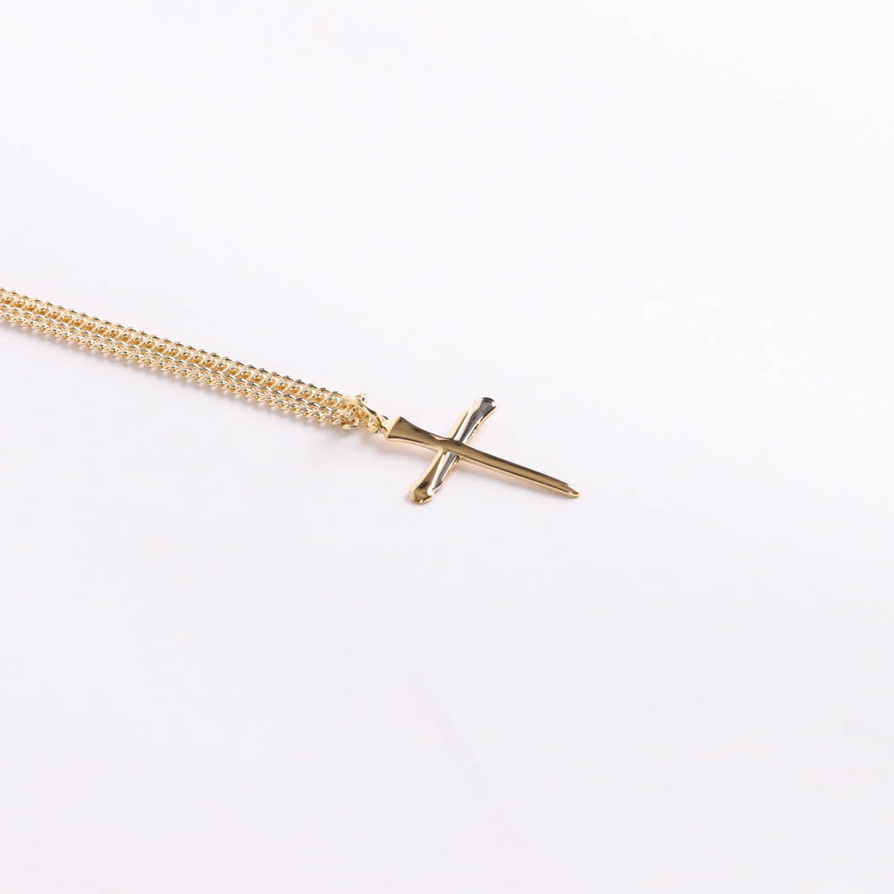 NECKLACE 2 TONE NAIL CROSS GOLD OVER STERLING 24"