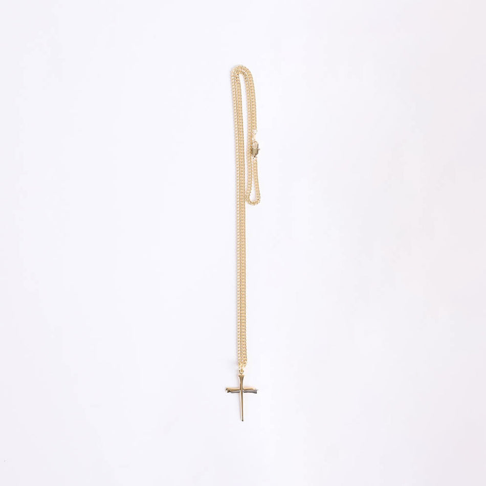 NECKLACE 2 TONE NAIL CROSS GOLD OVER STERLING 24"