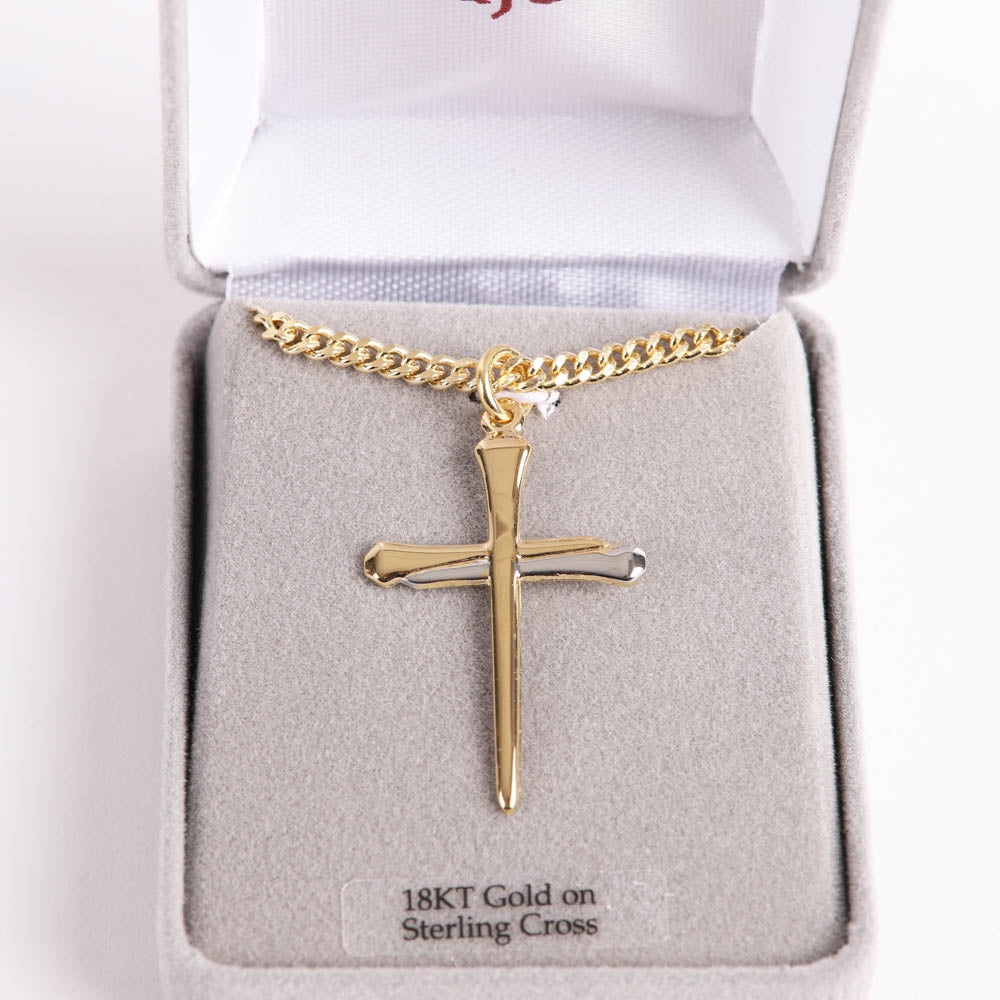 NECKLACE 2 TONE NAIL CROSS GOLD OVER STERLING 24"