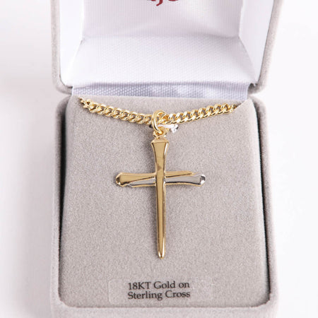 NECKLACE 2 TONE NAIL CROSS GOLD OVER STERLING 24"