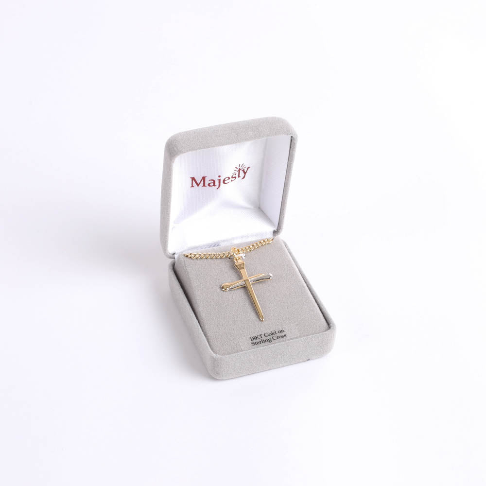 NECKLACE 2 TONE NAIL CROSS GOLD OVER STERLING 24"