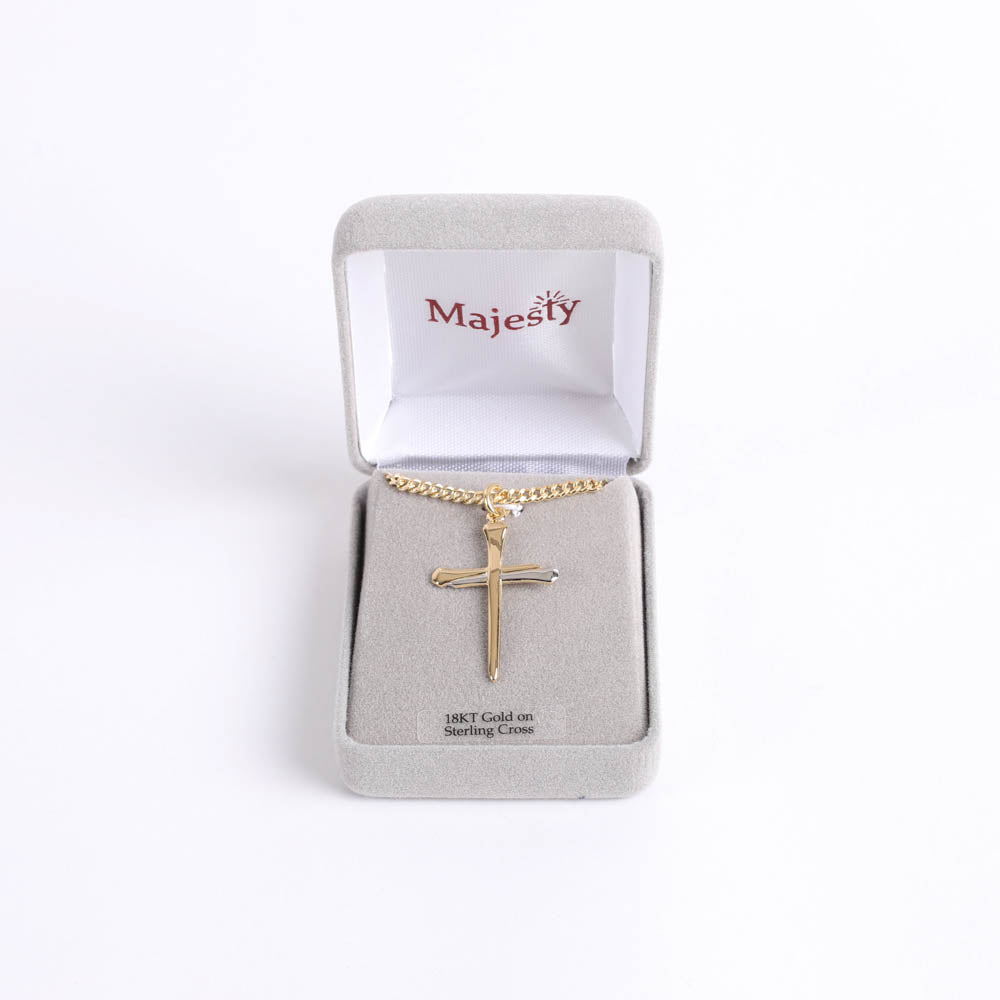 NECKLACE 2 TONE NAIL CROSS GOLD OVER STERLING 24"