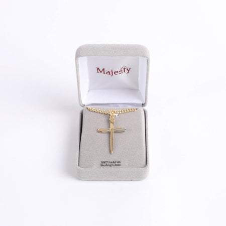 NECKLACE 2 TONE NAIL CROSS GOLD OVER STERLING 24"