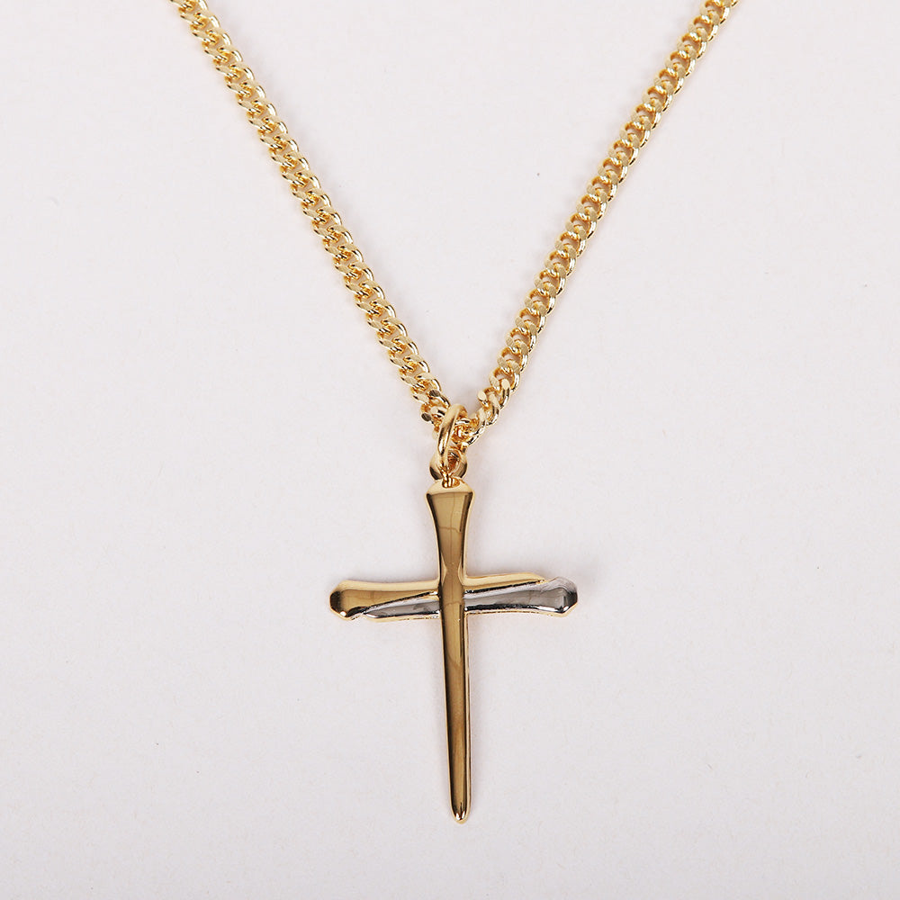 NECKLACE 2 TONE NAIL CROSS GOLD OVER STERLING 24"
