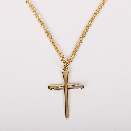 NECKLACE 2 TONE NAIL CROSS GOLD OVER STERLING 24"