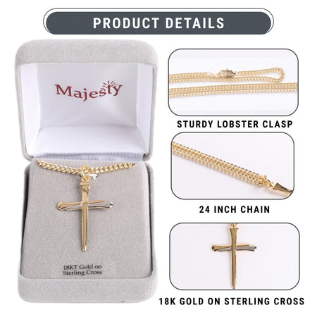 NECKLACE 2 TONE NAIL CROSS GOLD OVER STERLING 24"