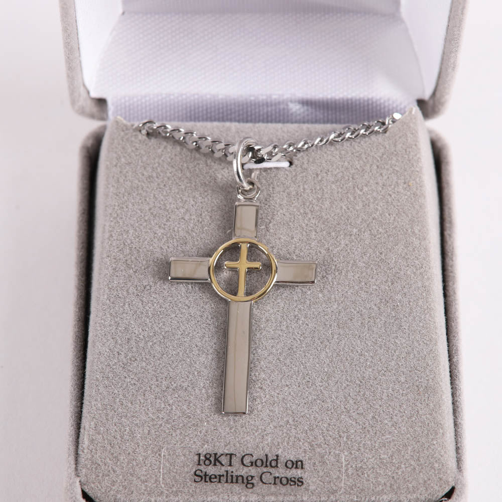 NECKLACE 2 TONE CROSS IN CROSS STERLING 24"