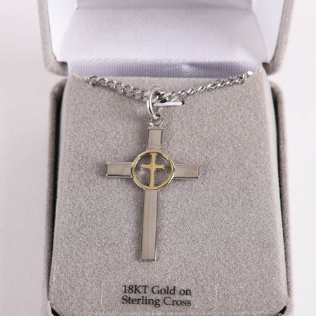 NECKLACE 2 TONE CROSS IN CROSS STERLING 24"