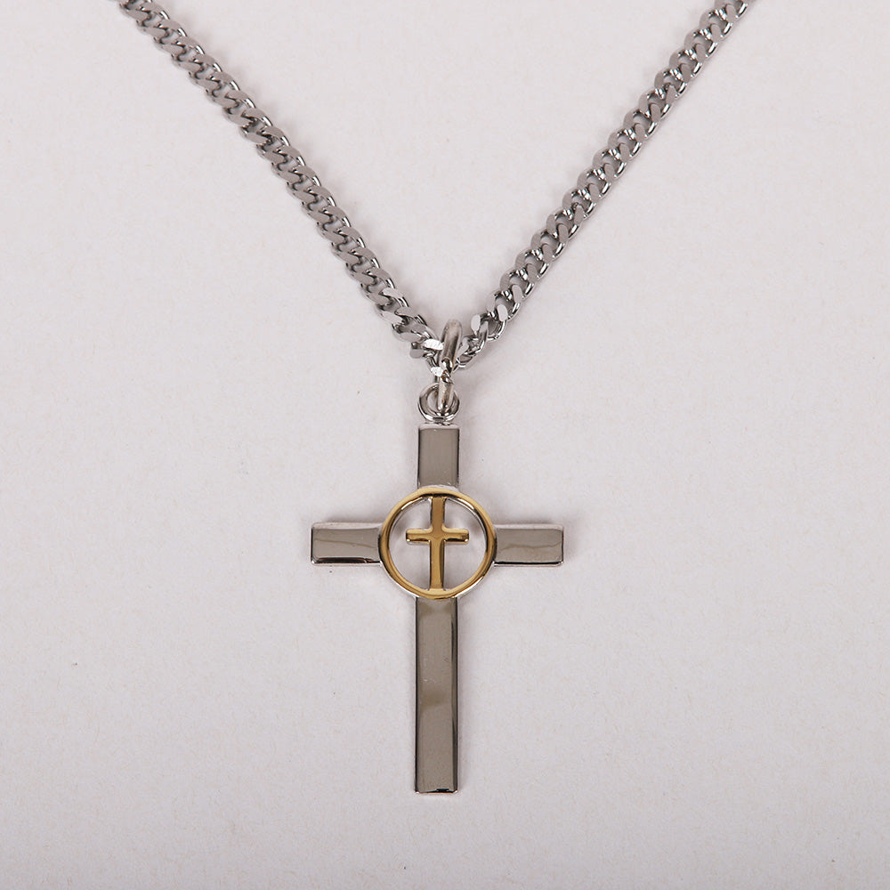 NECKLACE 2 TONE CROSS IN CROSS STERLING 24"