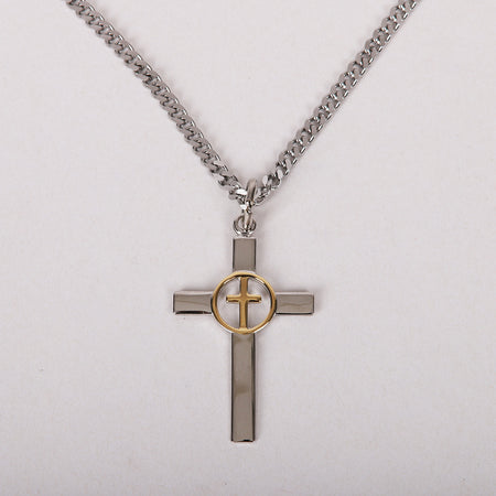 NECKLACE 2 TONE CROSS IN CROSS STERLING 24"
