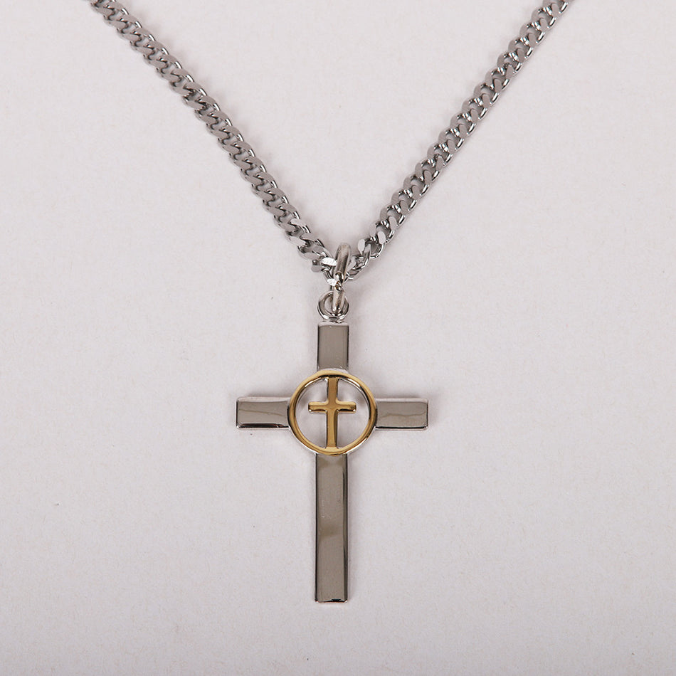 NECKLACE 2 TONE CROSS IN CROSS STERLING 24"
