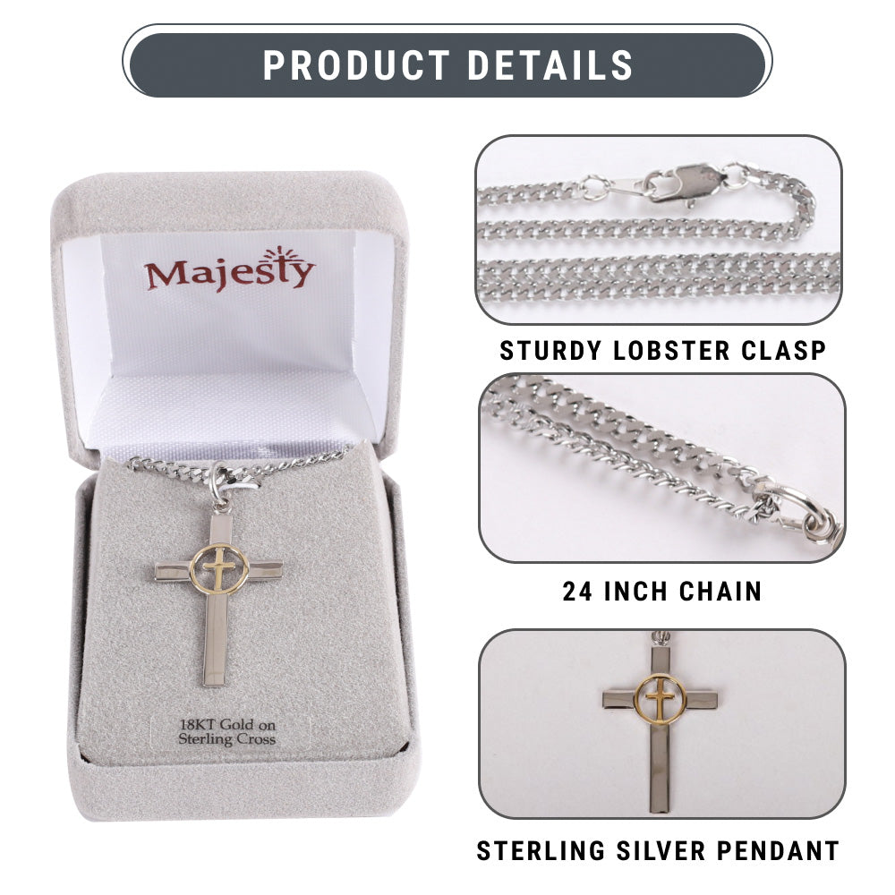NECKLACE 2 TONE CROSS IN CROSS STERLING 24"