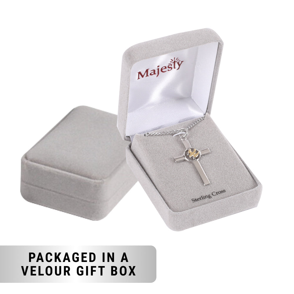 NECKLACE CROSS W/GOLD DOVE STERLING 20"