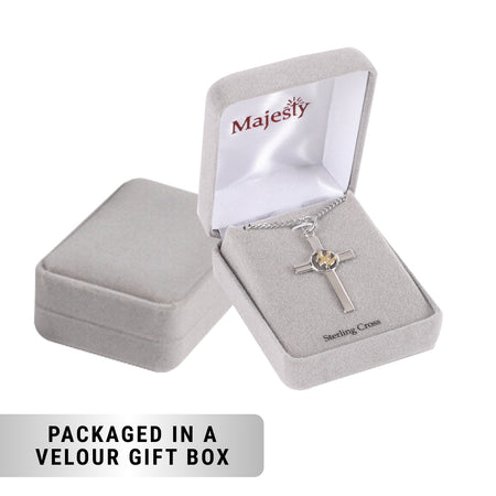 NECKLACE CROSS W/GOLD DOVE STERLING 20"