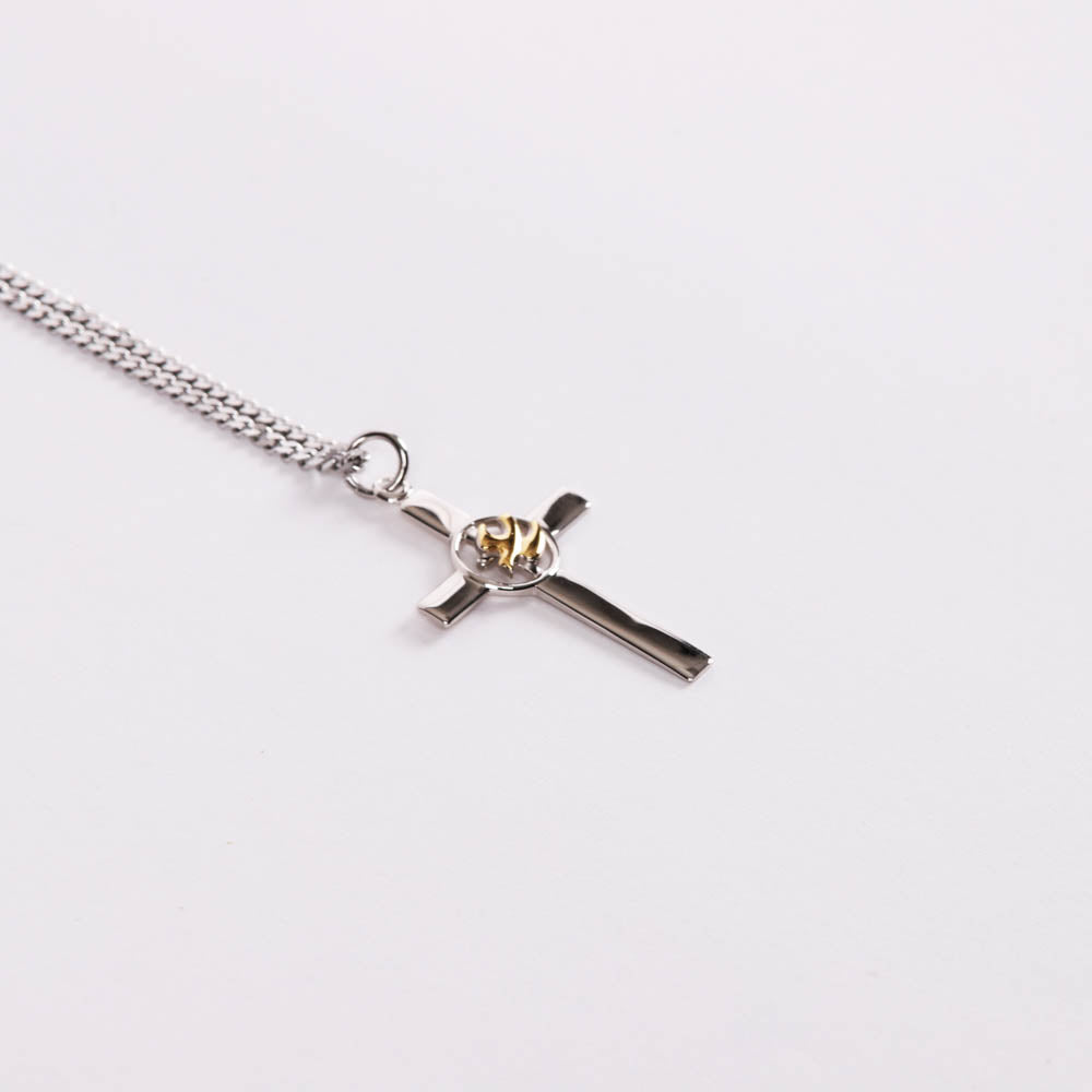 NECKLACE CROSS W/GOLD DOVE STERLING 20"