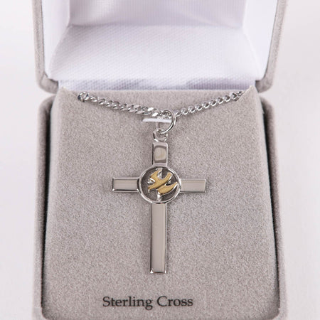 NECKLACE CROSS W/GOLD DOVE STERLING 20"