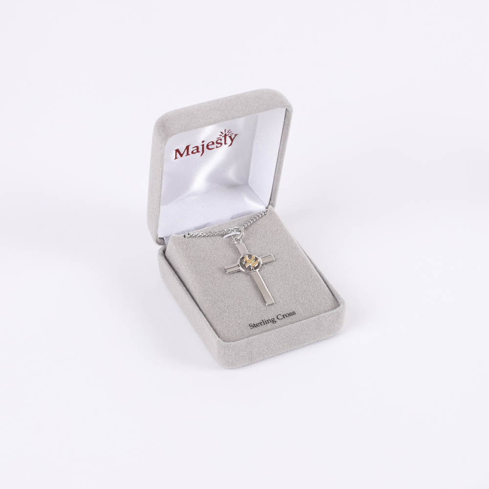 NECKLACE CROSS W/GOLD DOVE STERLING 20"