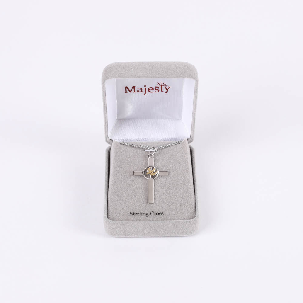 NECKLACE CROSS W/GOLD DOVE STERLING 20"