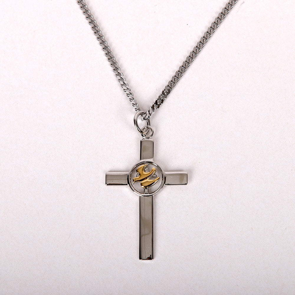 NECKLACE CROSS W/GOLD DOVE STERLING 20"