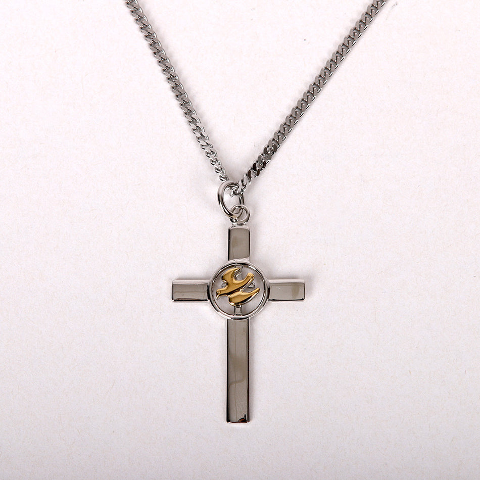 NECKLACE CROSS W/GOLD DOVE STERLING 20"