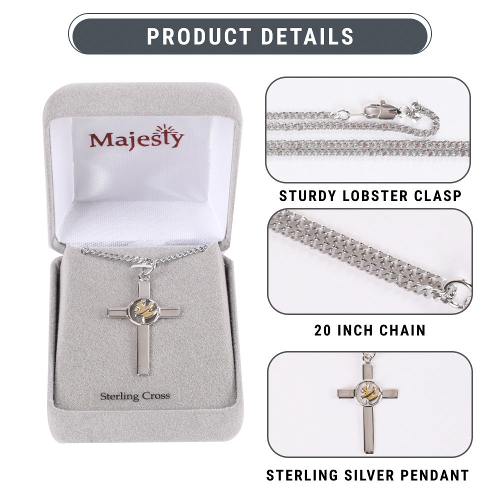 NECKLACE CROSS W/GOLD DOVE STERLING 20"