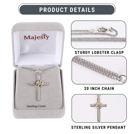 NECKLACE CROSS W/GOLD DOVE STERLING 20"