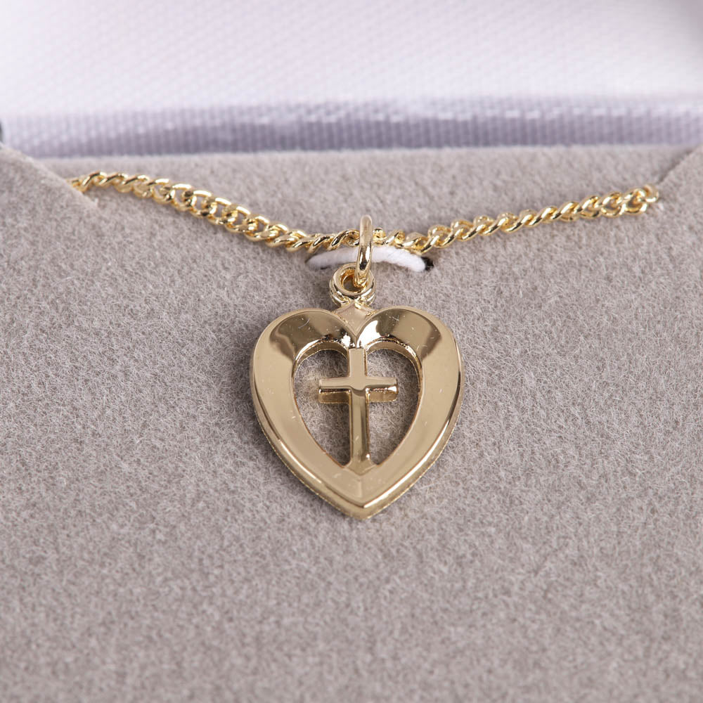 NECKLACE HEART/CROSS GOLD OVER STERLING 18"