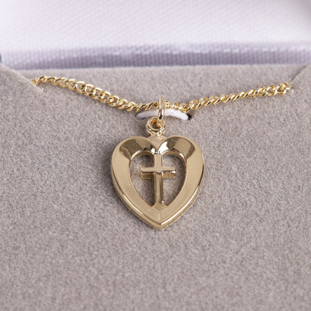 NECKLACE HEART/CROSS GOLD OVER STERLING 18"