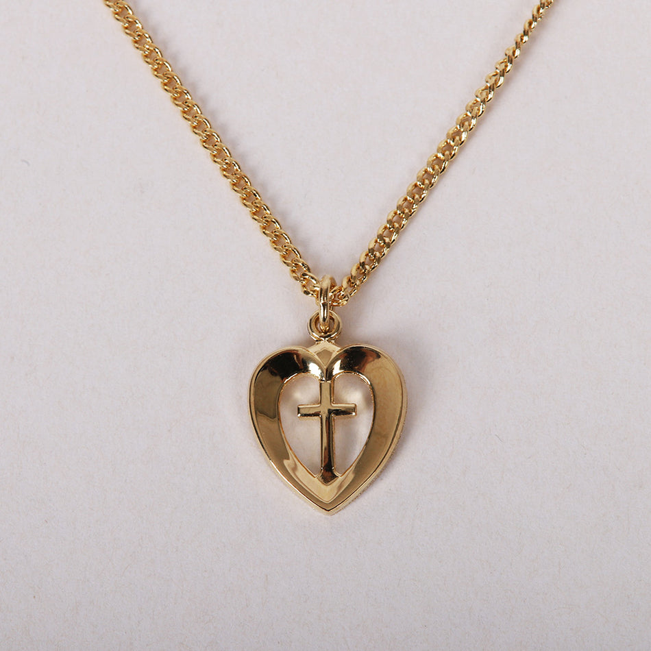 NECKLACE HEART/CROSS GOLD OVER STERLING 18"