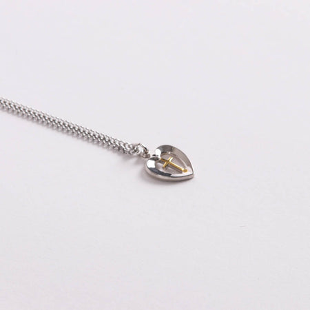 NECKLACE 2 TONE HEART/CROSS STERLING 18"