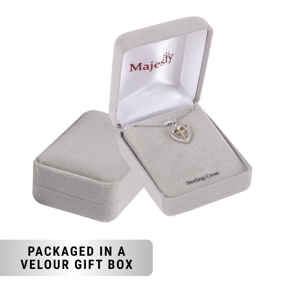 NECKLACE 2 TONE HEART/CROSS STERLING 18"