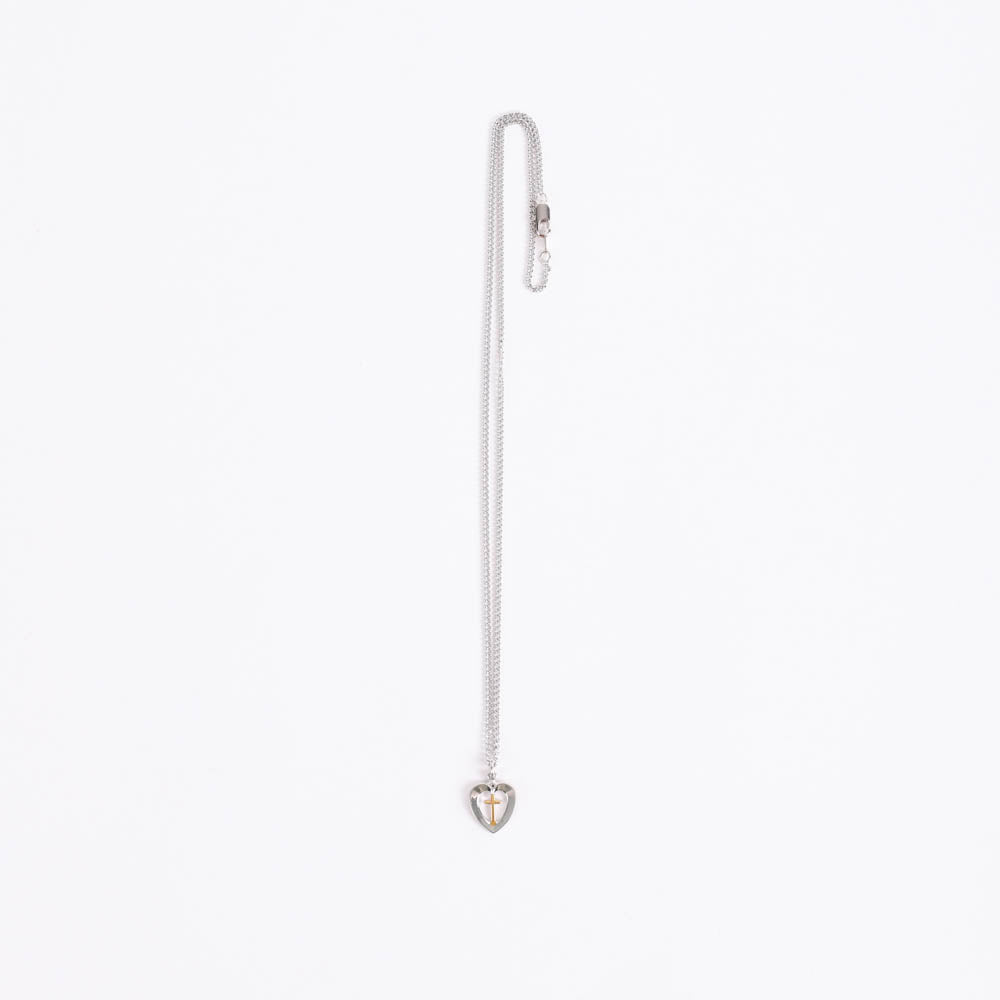 NECKLACE 2 TONE HEART/CROSS STERLING 18"