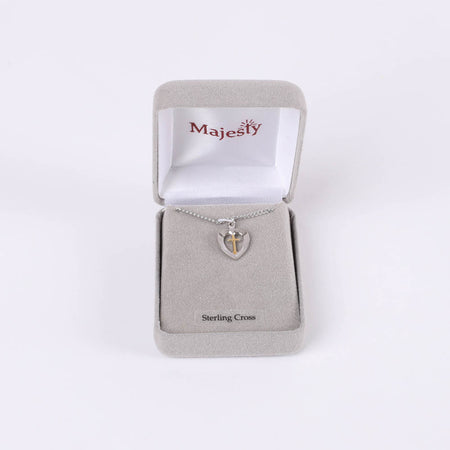 NECKLACE 2 TONE HEART/CROSS STERLING 18"