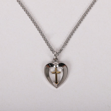 NECKLACE 2 TONE HEART/CROSS STERLING 18"
