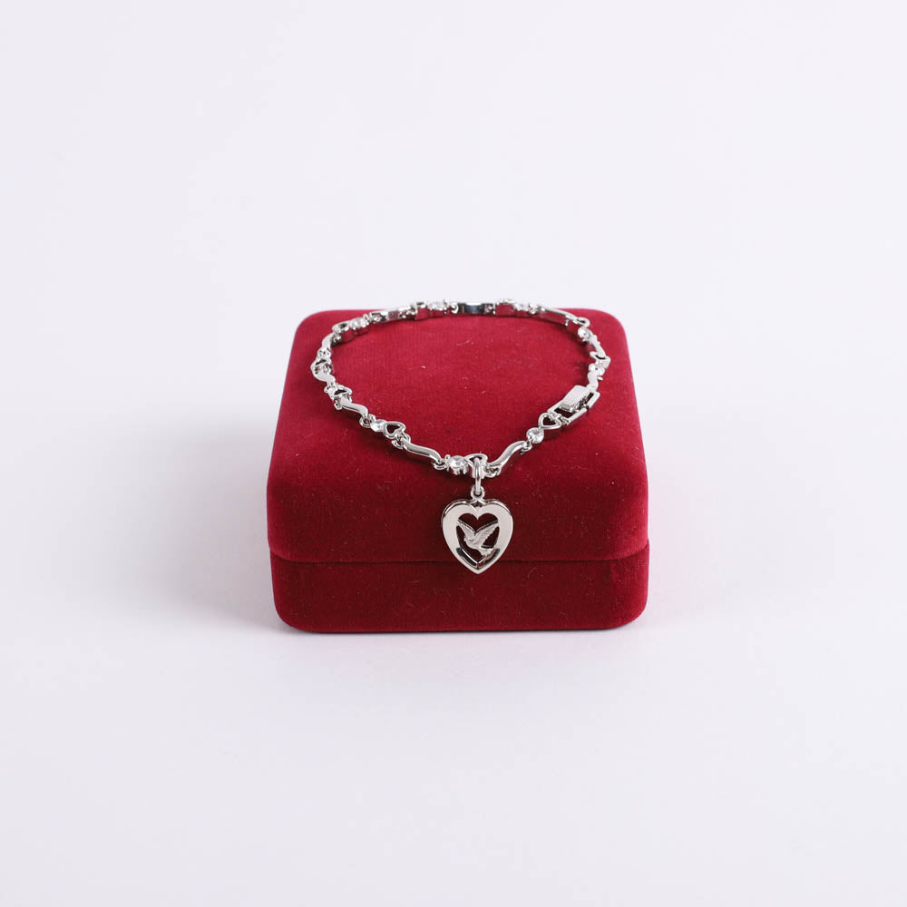 BRACELET DOVE IN HEART CUBIC ZIRCONIA RHODIUM 7 1/2"