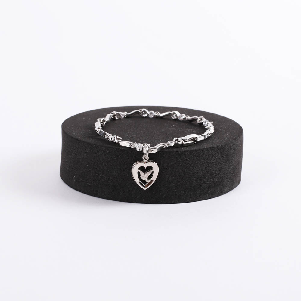 BRACELET DOVE IN HEART CUBIC ZIRCONIA RHODIUM 7 1/2"