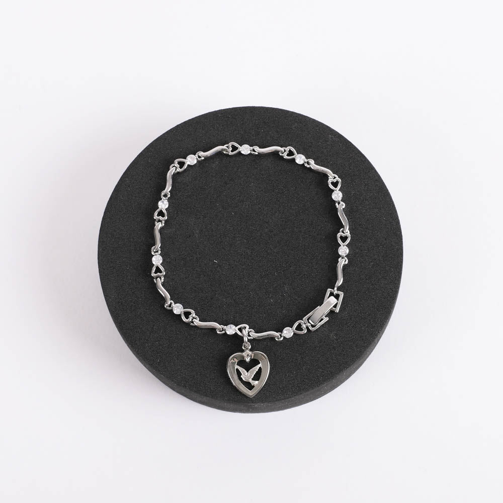BRACELET DOVE IN HEART CUBIC ZIRCONIA RHODIUM 7 1/2"