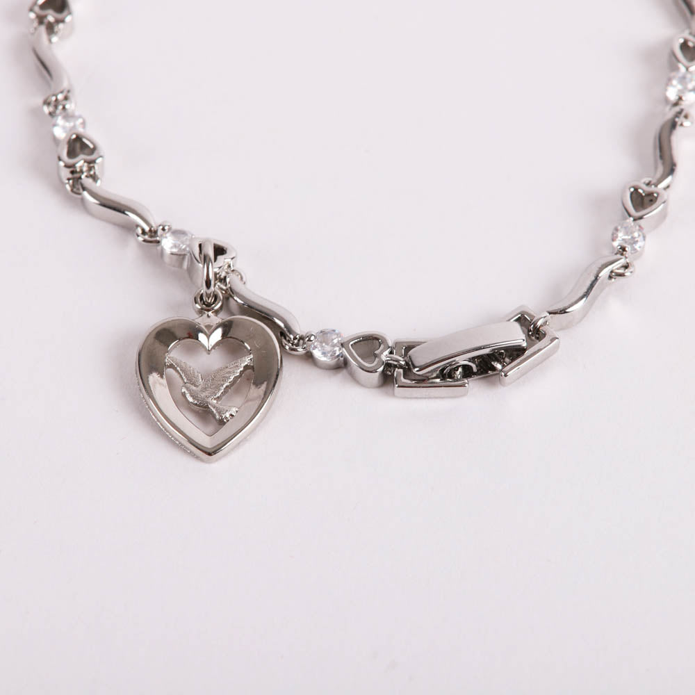 BRACELET DOVE IN HEART CUBIC ZIRCONIA RHODIUM 7 1/2"