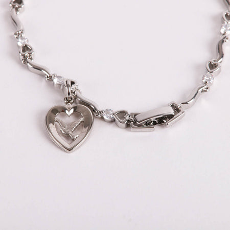 BRACELET DOVE IN HEART CUBIC ZIRCONIA RHODIUM 7 1/2"