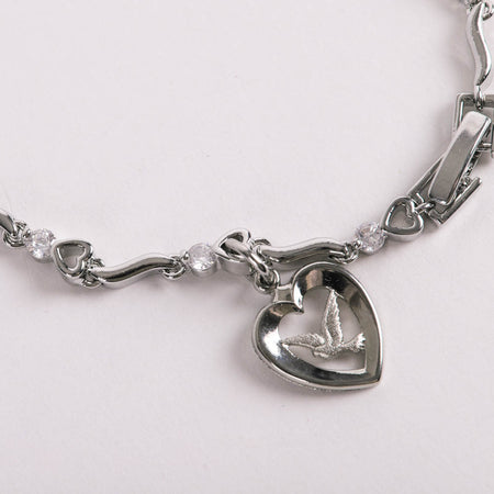 BRACELET DOVE IN HEART CUBIC ZIRCONIA RHODIUM 7 1/2"
