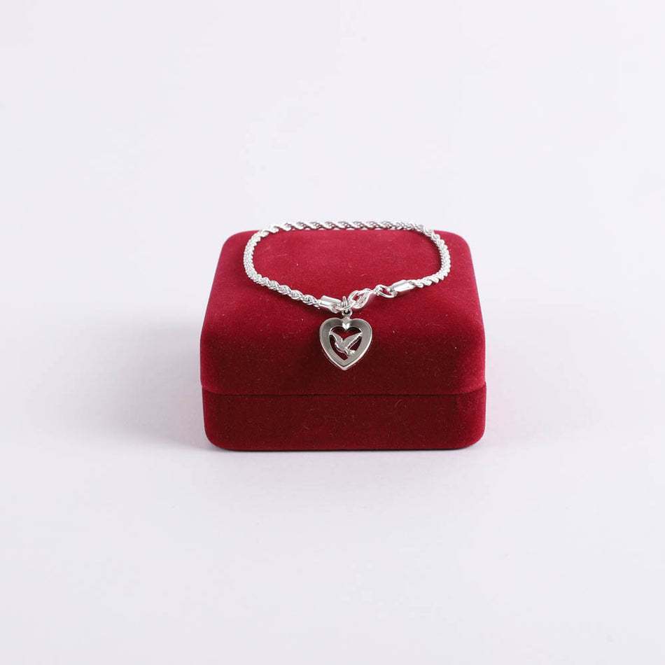 BRACELET ROPE DOVE IN HEART RHODIUM 7 1/2"
