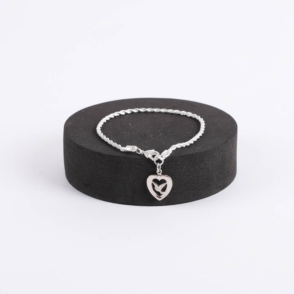 BRACELET ROPE DOVE IN HEART RHODIUM 7 1/2"