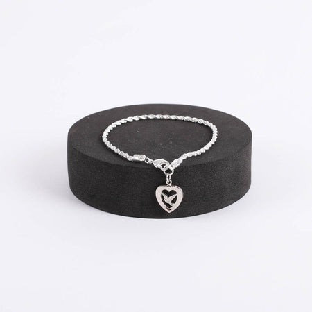 BRACELET ROPE DOVE IN HEART RHODIUM 7 1/2"