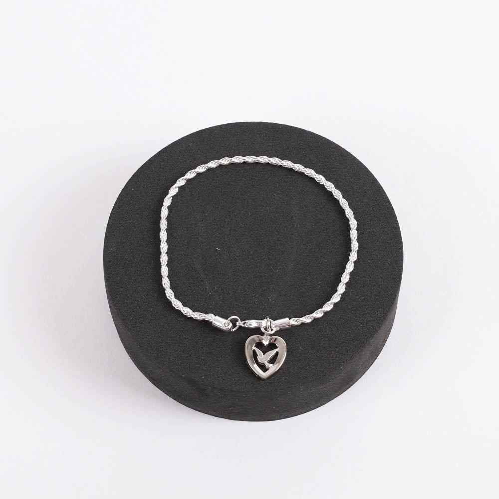 BRACELET ROPE DOVE IN HEART RHODIUM 7 1/2"