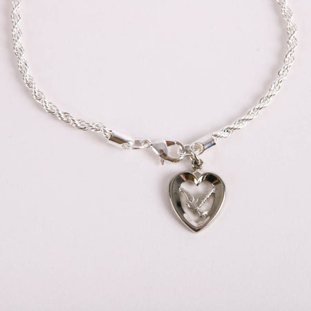 BRACELET ROPE DOVE IN HEART RHODIUM 7 1/2"