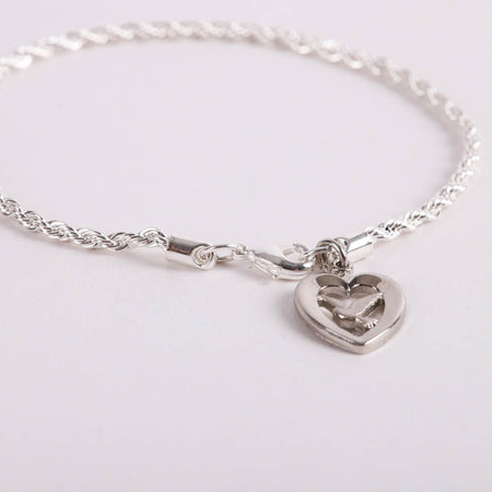 BRACELET ROPE DOVE IN HEART RHODIUM 7 1/2"